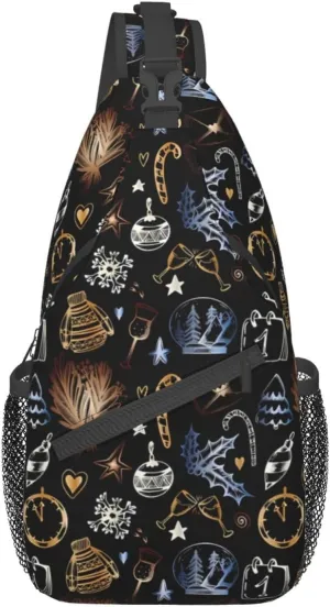 Christmas Print Sling Bag for Men Women Crossbody Sling Backpack Travel Hiking Daypack Shoulder Chest Bag with Adjustable Strap