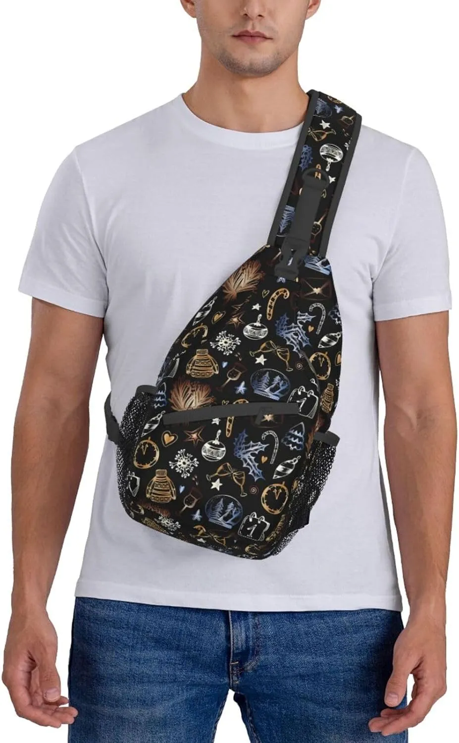 Christmas Print Sling Bag for Men Women Crossbody Sling Backpack Travel Hiking Daypack Shoulder Chest Bag with Adjustable Strap