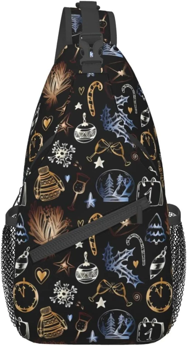 Christmas Print Sling Bag for Men Women Crossbody Sling Backpack Travel Hiking Daypack Shoulder Chest Bag with Adjustable Strap