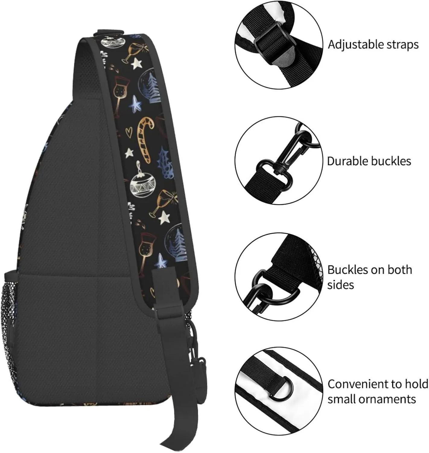 Christmas Print Sling Bag for Men Women Crossbody Sling Backpack Travel Hiking Daypack Shoulder Chest Bag with Adjustable Strap