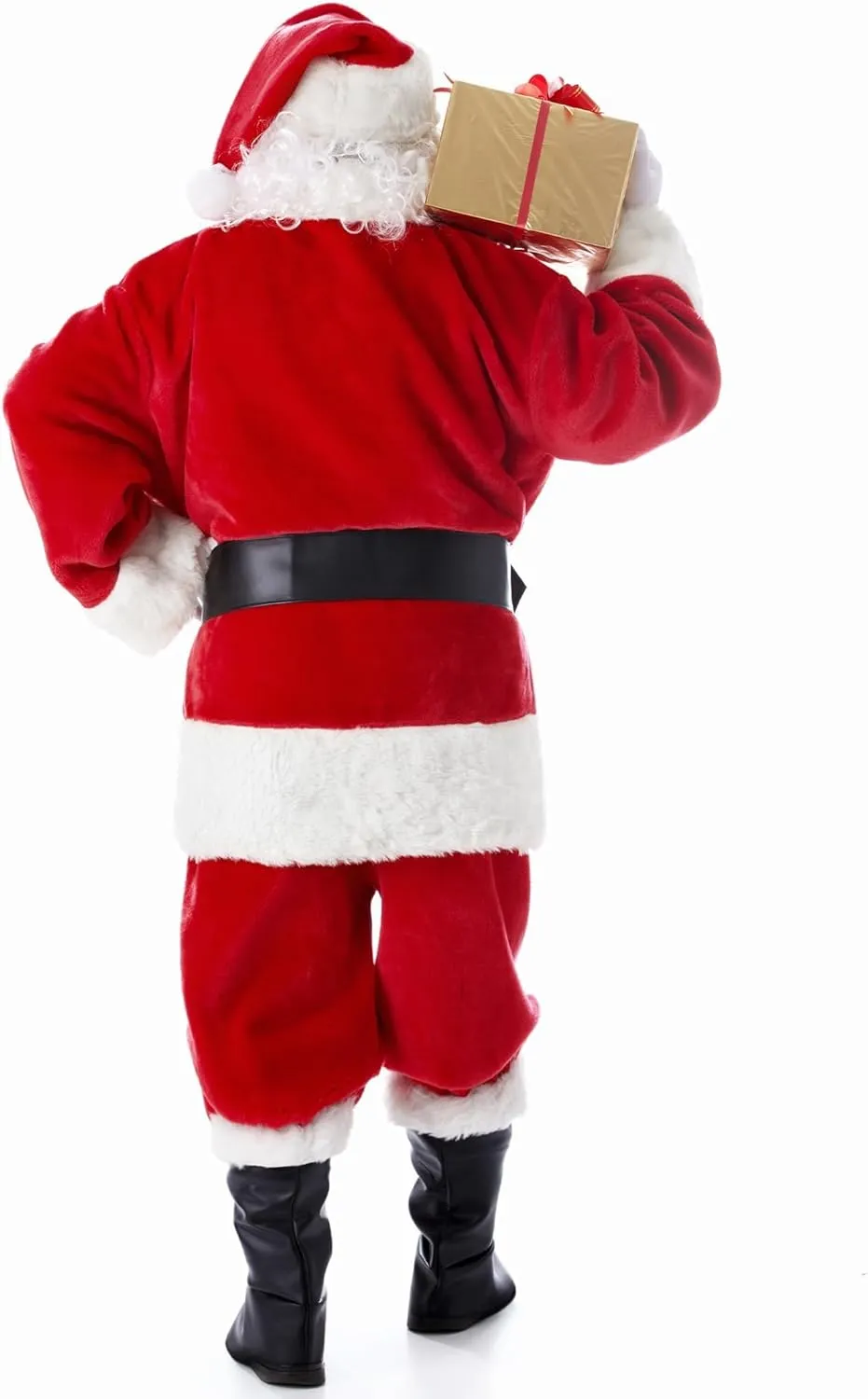 Christmas Santa Claus Costume for Men Adult 11 Pcs Deluxe Velvet Suit Outfit Xmas Santa Holiday Party Cosplay