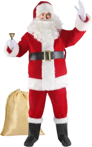 Christmas Santa Claus Costume for Men Adult 11 Pcs Deluxe Velvet Suit Outfit Xmas Santa Holiday Party Cosplay