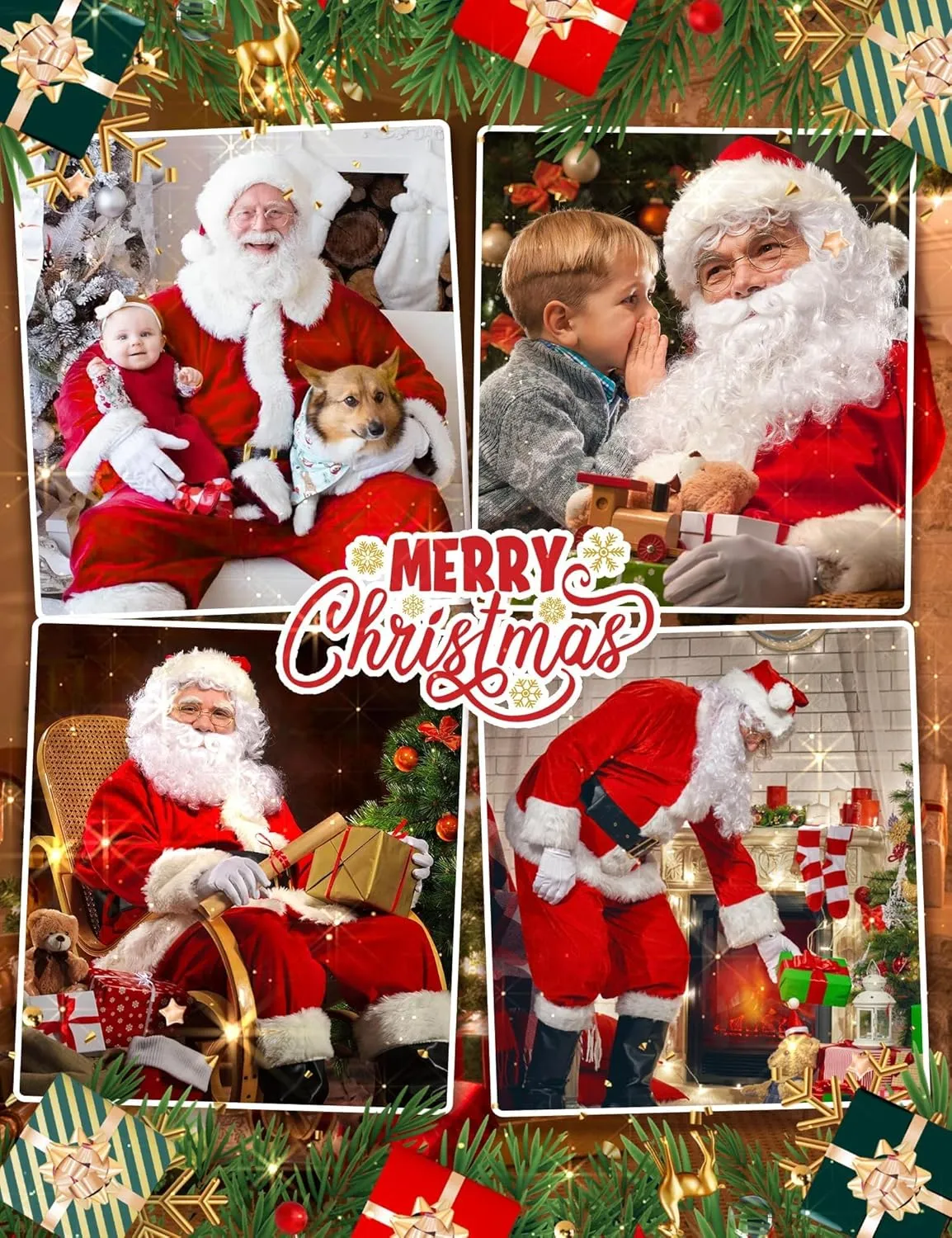 Christmas Santa Claus Costume for Men Adult 11 Pcs Deluxe Velvet Suit Outfit Xmas Santa Holiday Party Cosplay