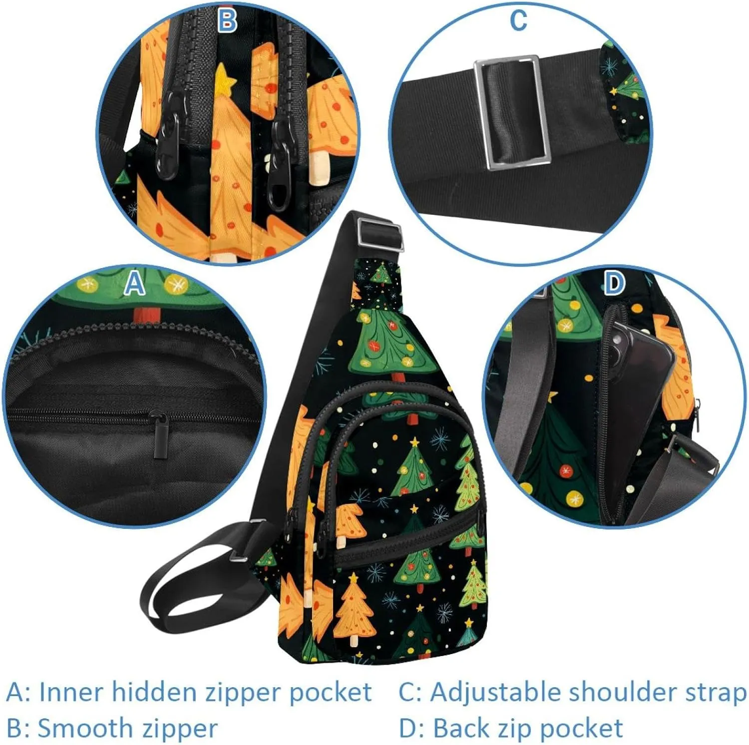 Christmas Tree Crossbody Sling Backpack Sling Bag Travel Hiking Chest Bag Daypack