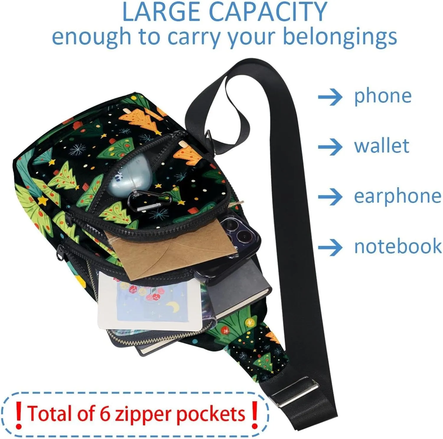 Christmas Tree Crossbody Sling Backpack Sling Bag Travel Hiking Chest Bag Daypack