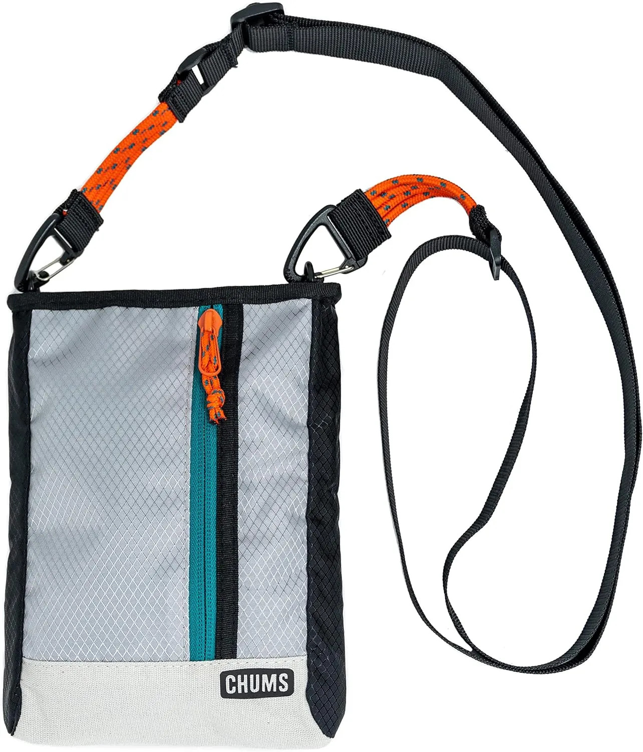 Chums Indio Sling Bag - Compact Nylon Crossbody Bag for Everyday Adventures - Purse w/Removable & Adjustable Straps - Travel Essential for Hiking, Camping, & More - Grey/Orange-Teal