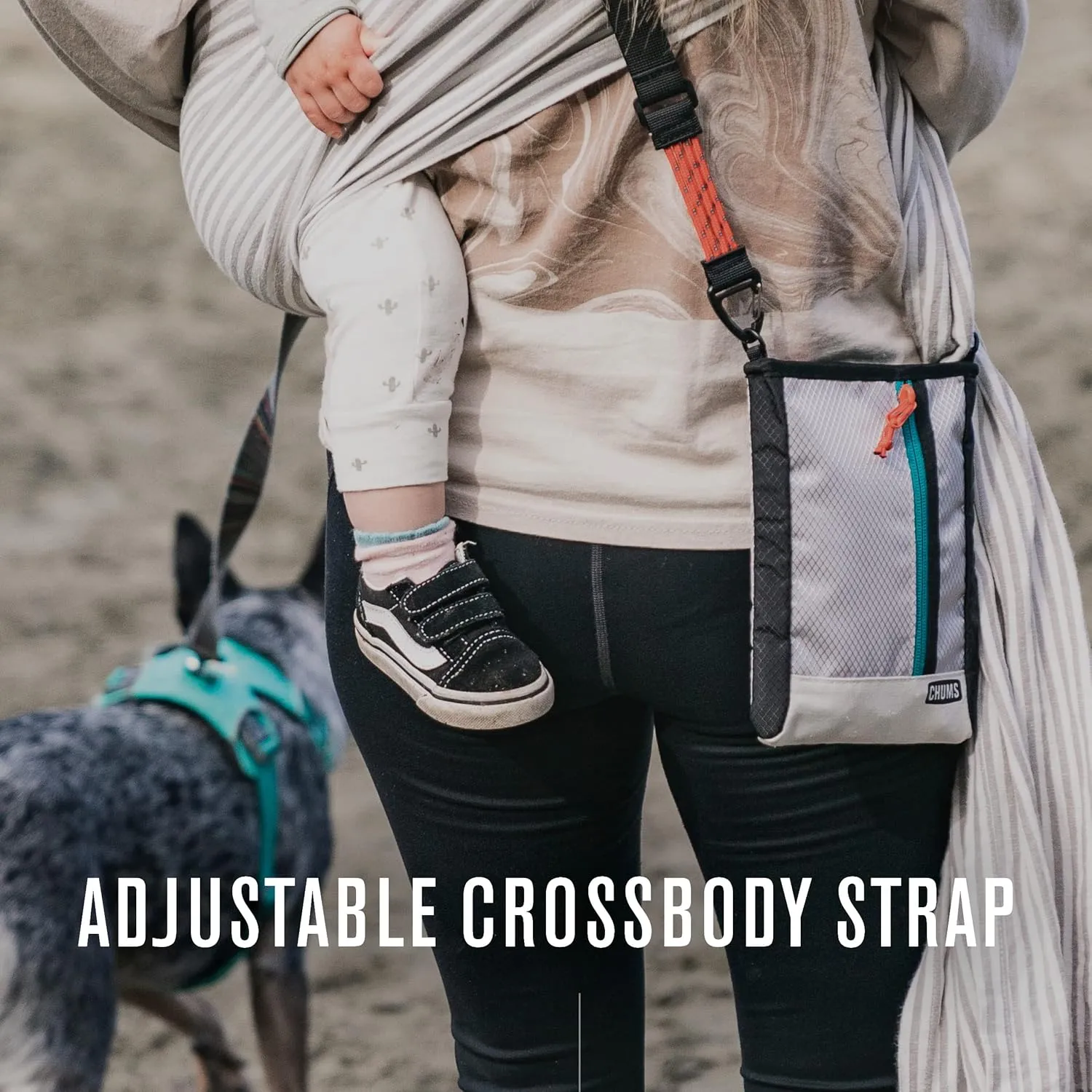Chums Indio Sling Bag - Compact Nylon Crossbody Bag for Everyday Adventures - Purse w/Removable & Adjustable Straps - Travel Essential for Hiking, Camping, & More - Grey/Orange-Teal