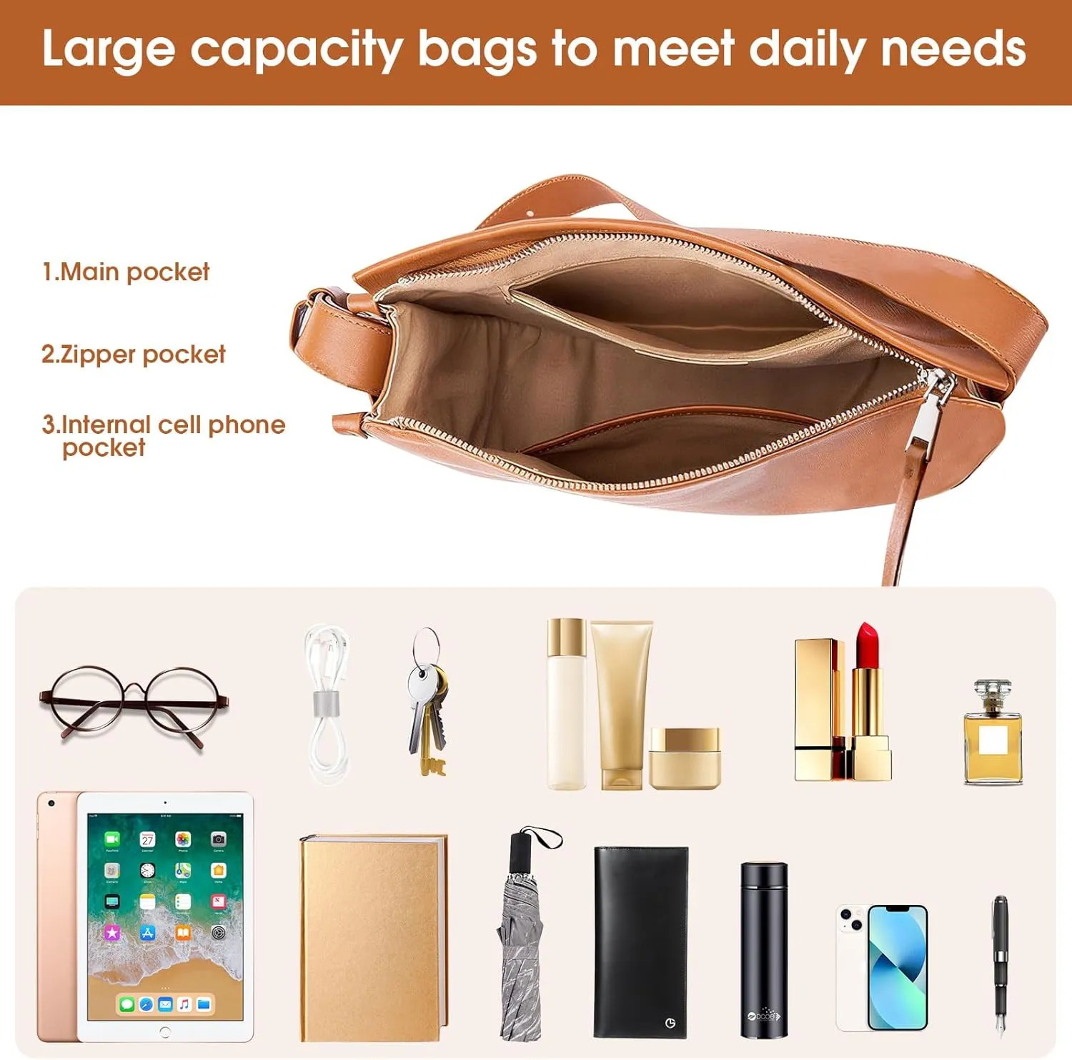 cjc Tote Bag, Modern Tote Bag for Women, Leather Tote Bag for Work,Tote Bag with Zipper Shoulder Bag, Leather Tote Bags Daily