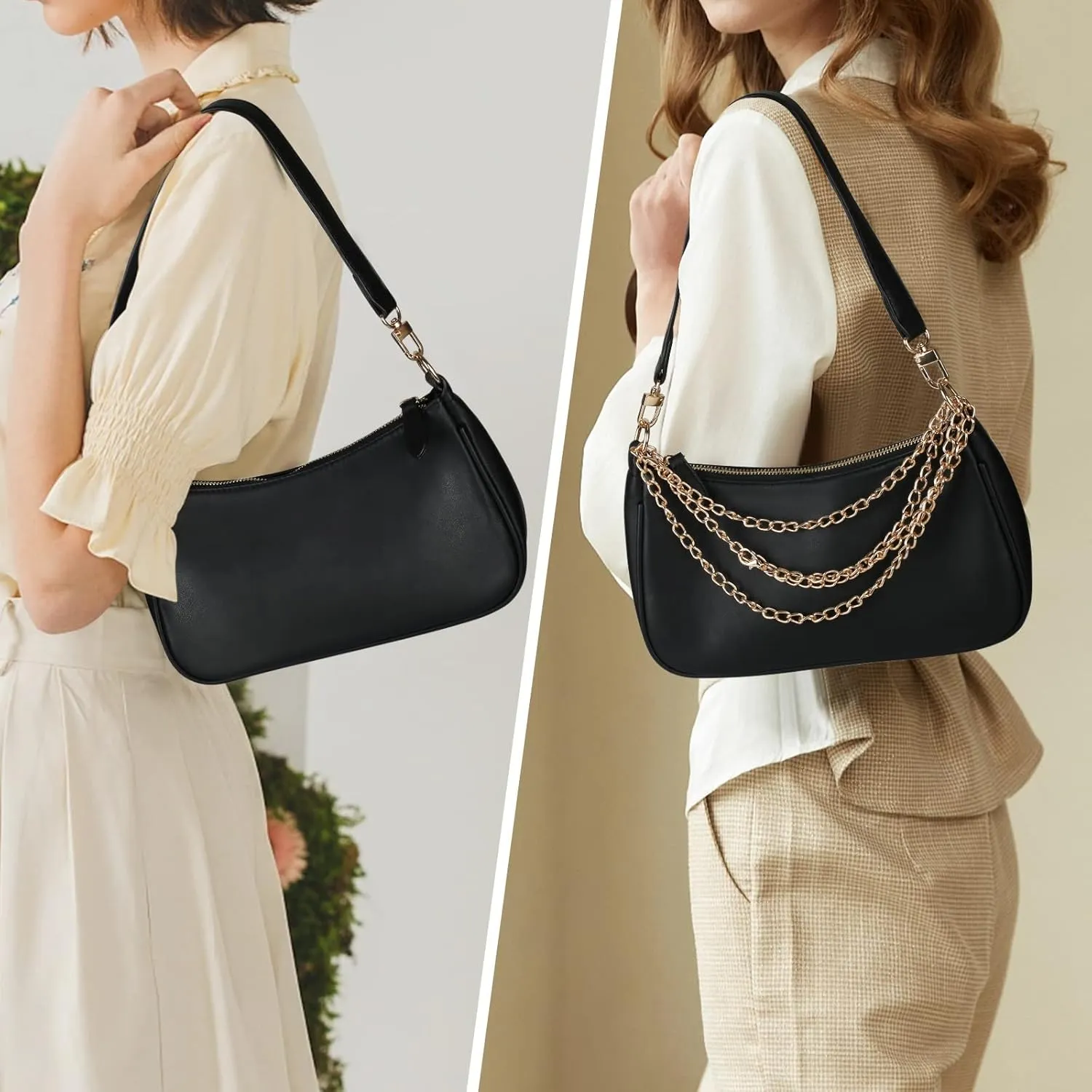Classic Clutch Shoulder Tote HandBag with 2 Removable Straps and Zipper Retro Closure Purse For Women Designer Hobo Bags