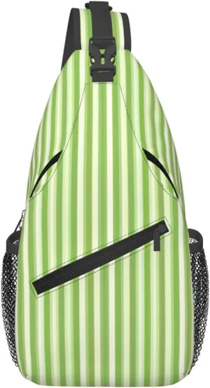 Classic Green Striped Print Sling Bag Crossbody Backpack For Women Men Hiking Travel Over The Shoulder Multipurpose Bag