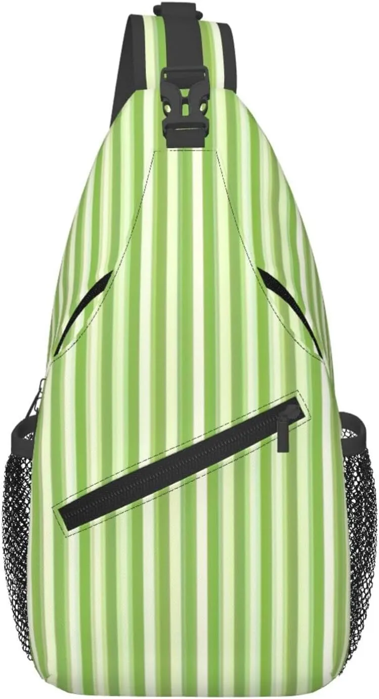 Classic Green Striped Print Sling Bag Crossbody Backpack For Women Men Hiking Travel Over The Shoulder Multipurpose Bag