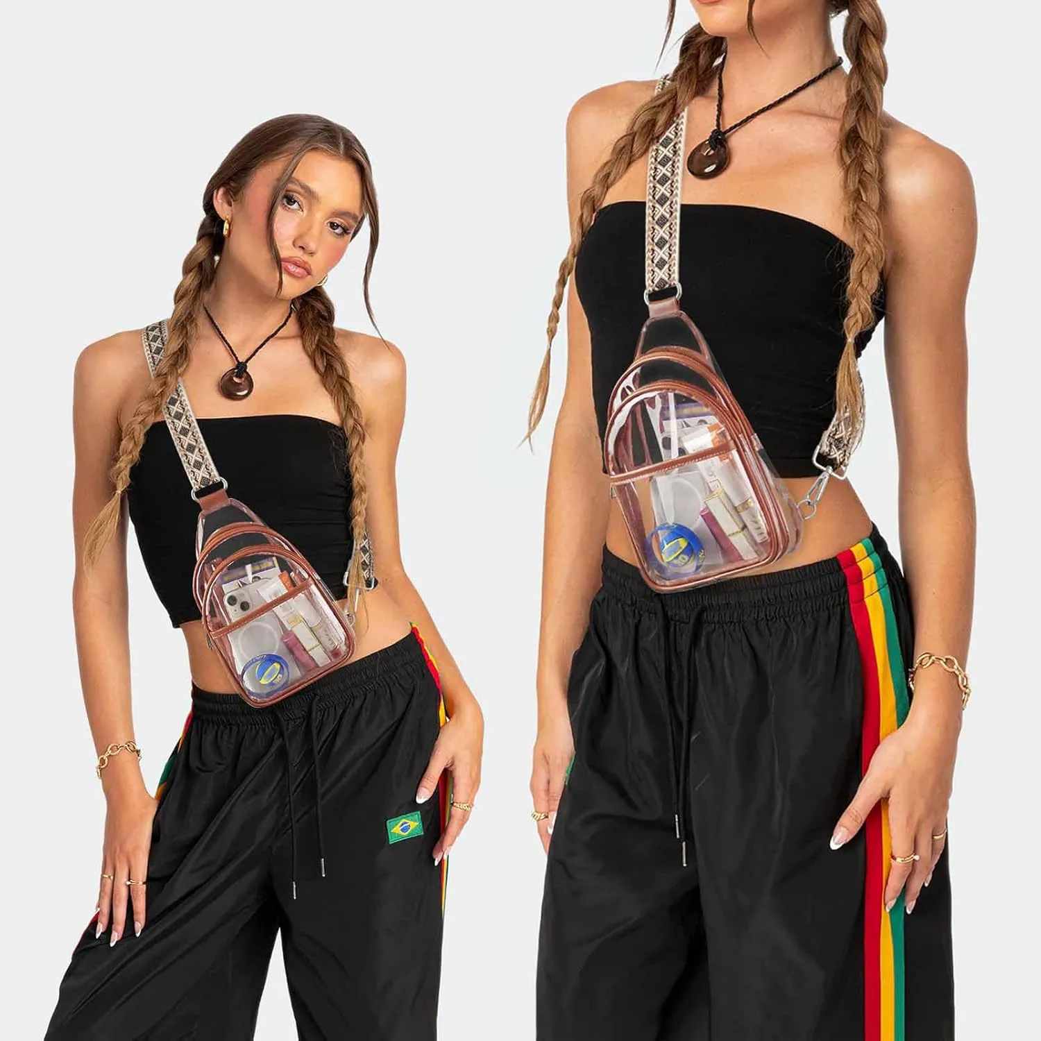 Clear Bags For Events With 2 Extra-Long Straps, 4 Pockets Clear Crossbody Bags For Women