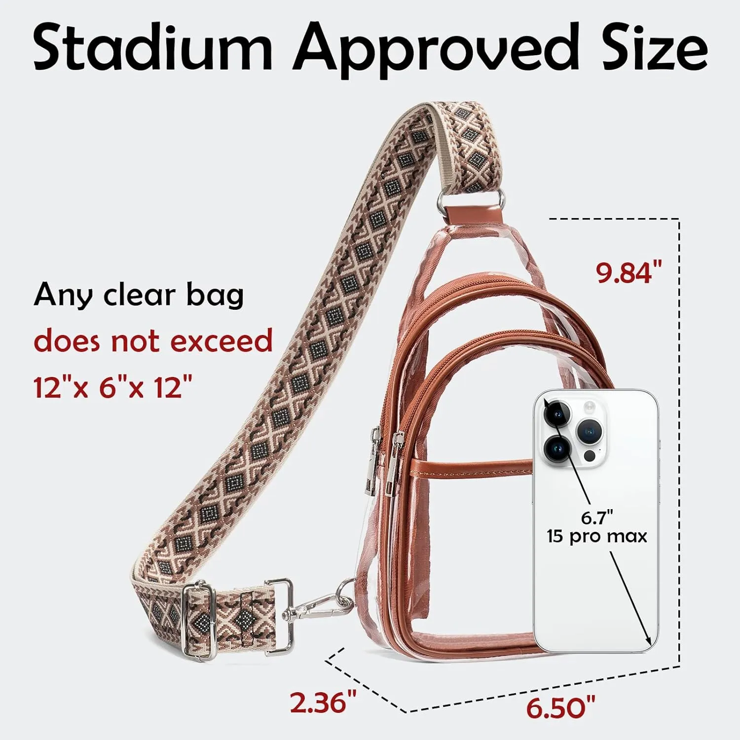 Clear Bags For Events With 2 Extra-Long Straps, 4 Pockets Clear Crossbody Bags For Women