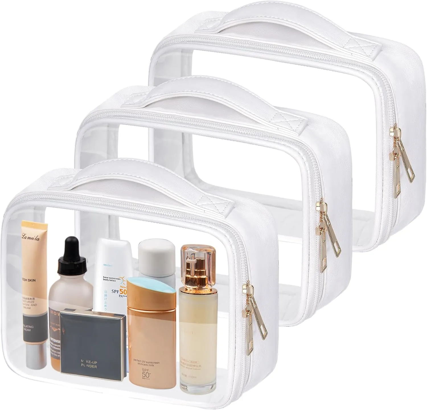 Clear Cosmetic Bags 3pack Makeup Toiletry Bag with Handle Travel Essentials for Men and Woemn White 3Pcs