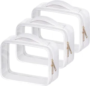 Clear Cosmetic Bags 3pack Makeup Toiletry Bag with Handle Travel Essentials for Men and Woemn White 3Pcs