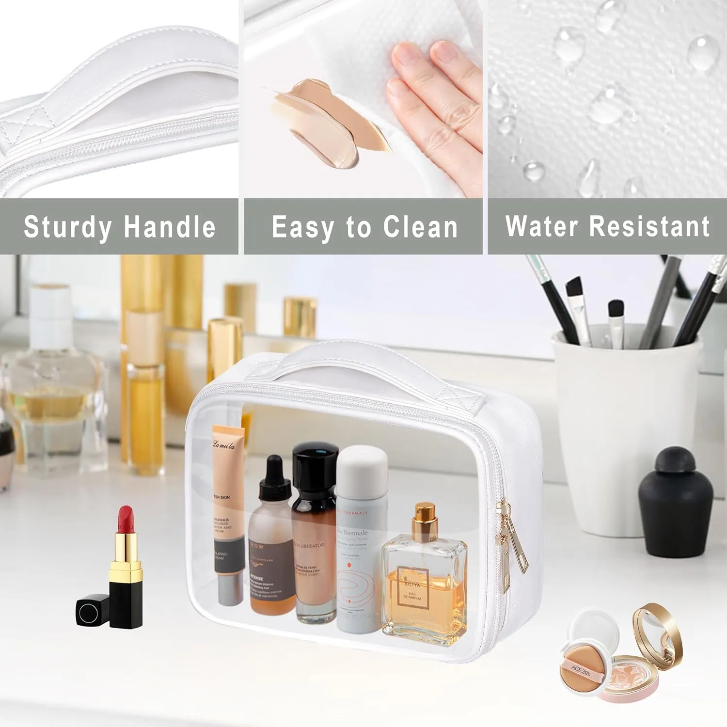 Clear Cosmetic Bags 3pack Makeup Toiletry Bag with Handle Travel Essentials for Men and Woemn White 3Pcs