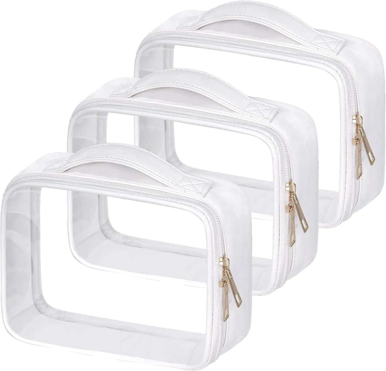 Clear Cosmetic Bags 3pack Makeup Toiletry Bag with Handle Travel Essentials for Men and Woemn White 3Pcs
