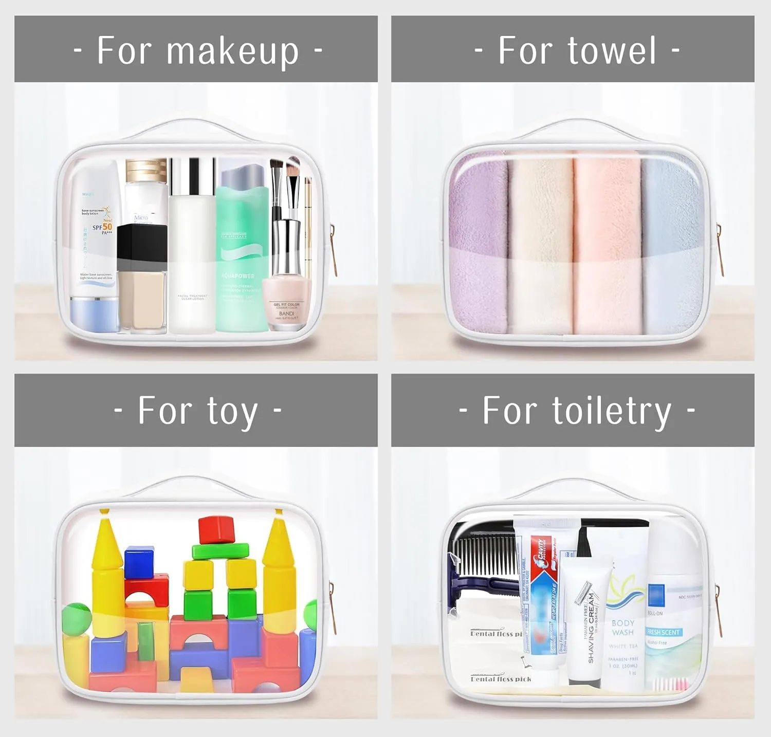 Clear Cosmetic Bags 3pack Makeup Toiletry Bag with Handle Travel Essentials for Men and Woemn(Blue White Pink)