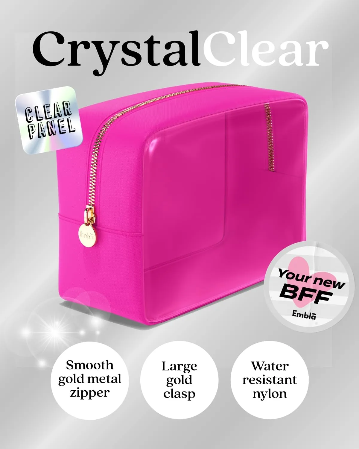 Clear Cosmetic Bags Set of 3, Mini Small Large Makeup Bags For Women Clear Pouch Cosmetics Cases Zipper Cute Pouches Make Up Travel Toiletry Essentials Preppy Purse Organizer Makeup Cases, Fuchsia