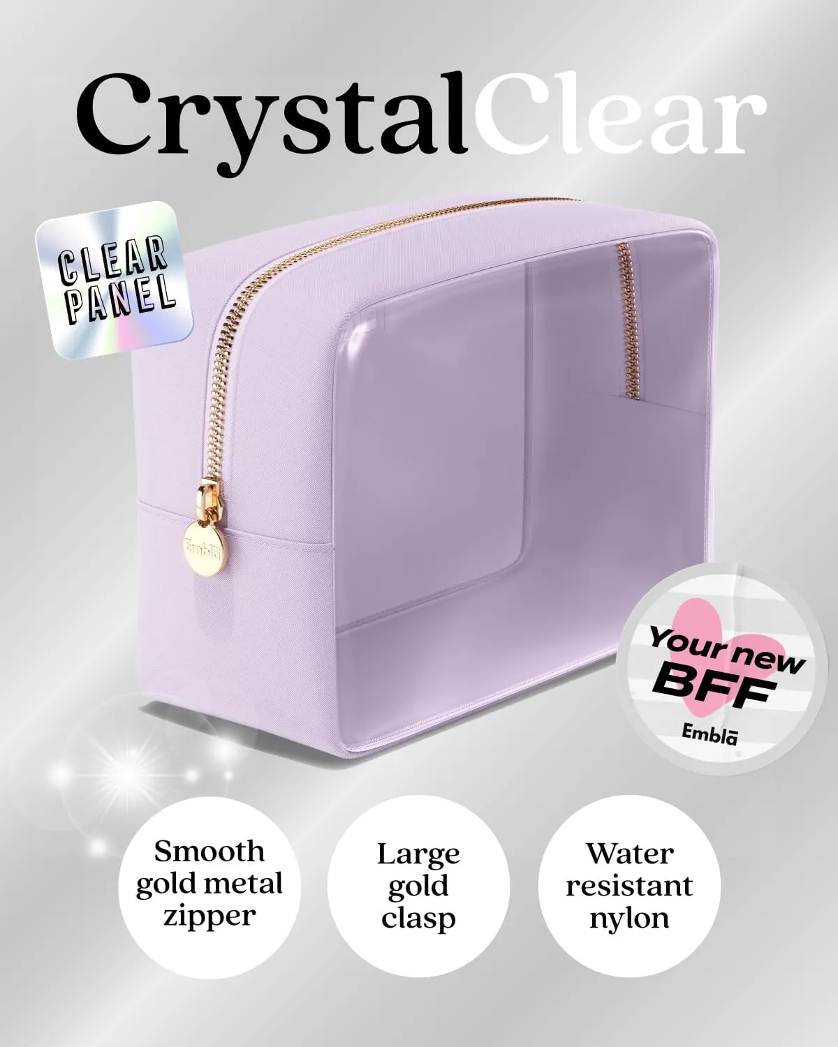 Clear Cosmetic Bags Set of 3, Mini Small Large Makeup Bags For Women Clear Pouch Cosmetics Cases Zipper Cute Pouches Make Up Travel Toiletry Essentials Preppy Purse Organizer Makeup Cases, Lilac