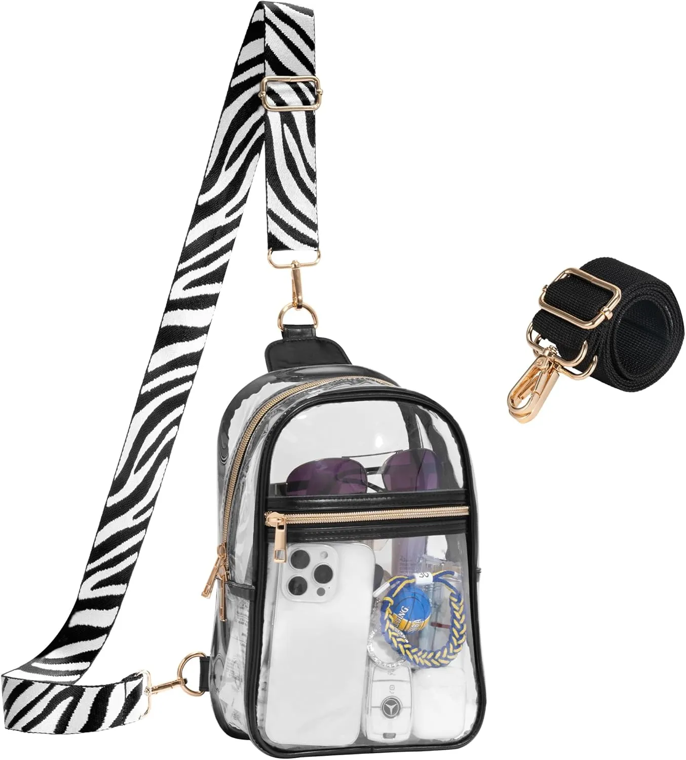 Clear Sling Bag for Stadium Events with 2 Long Straps - Multi-Pockets Crossbody Bags with Removable Strap - Concerts & Sports