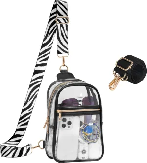 Clear Sling Bag for Stadium Events with 2 Long Straps - Multi-Pockets Crossbody Bags with Removable Strap - Concerts & Sports
