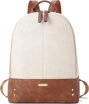 CLUCI Laptop Backpack for Women Leather 15.6 inch Computer Backpack Travel Vintage Large Bag Beige With Brown 2