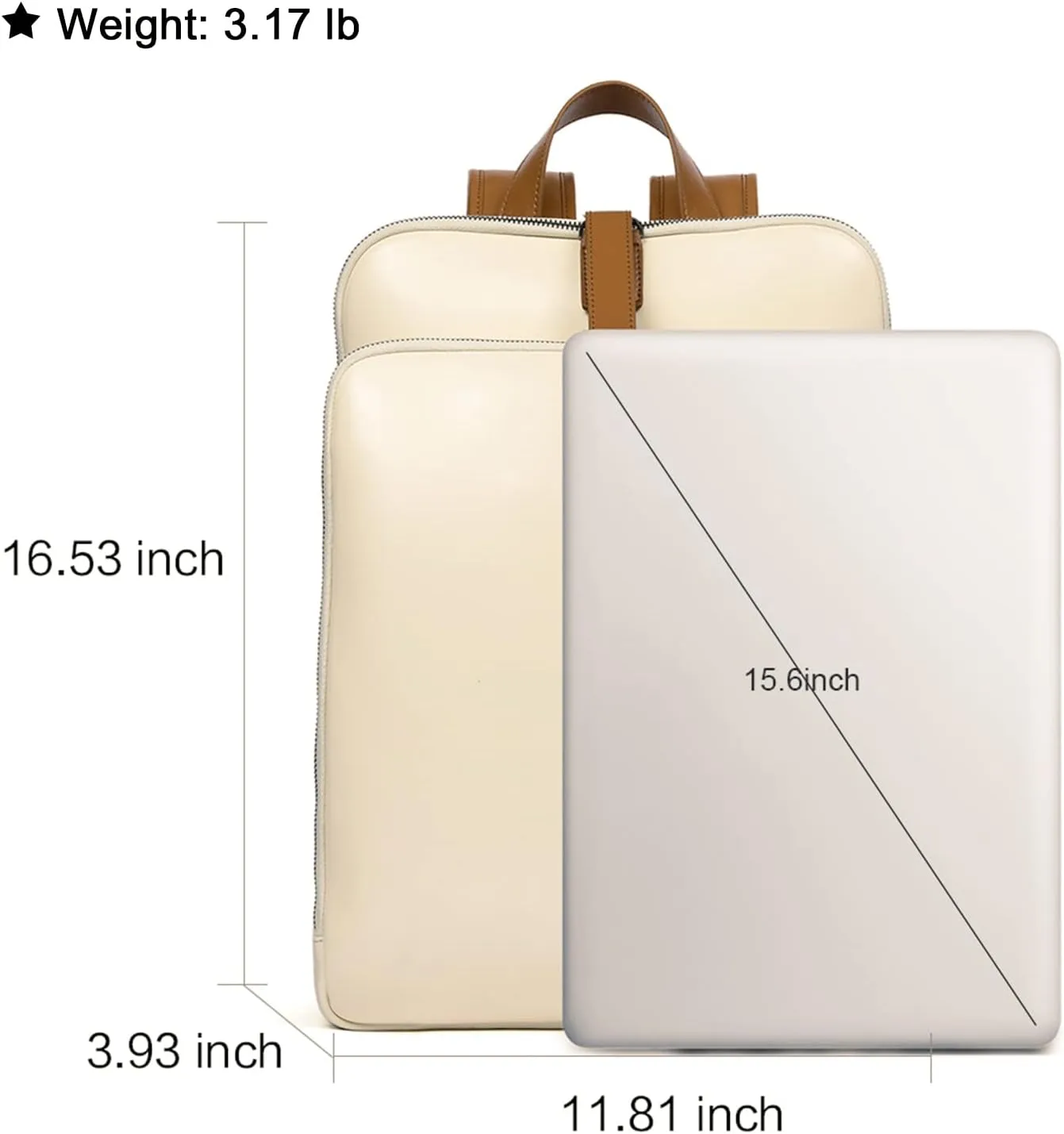 CLUCI Leather Laptop Backpack Purse for Women 15.6 Inch Travel Computer Backpack Business Bag College Daypack Beige With Brown