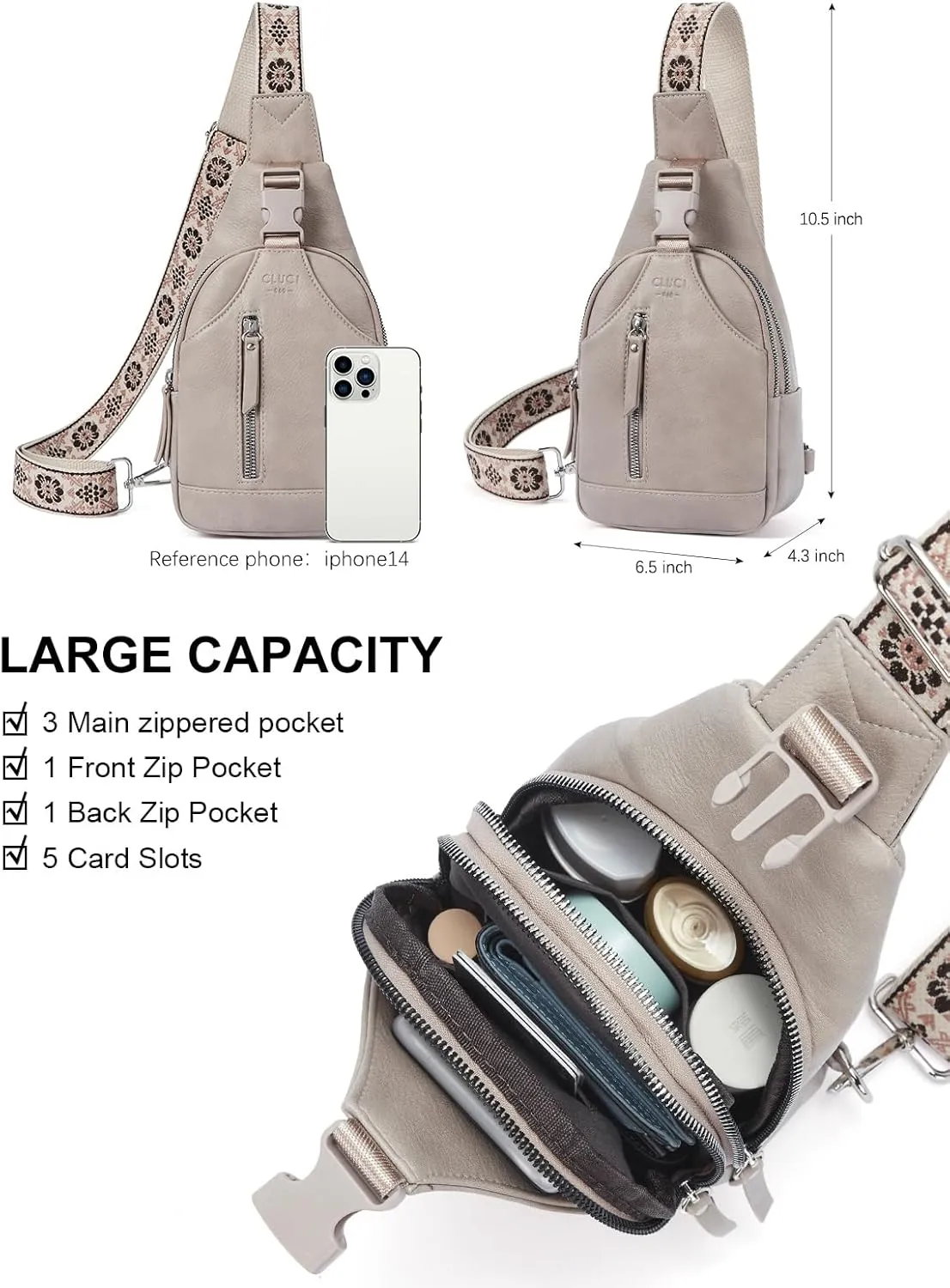 CLUCI Small Sling Bag for Women Vegan Leather Crossbody Chest Bags Trendy, Women's Fanny Pack