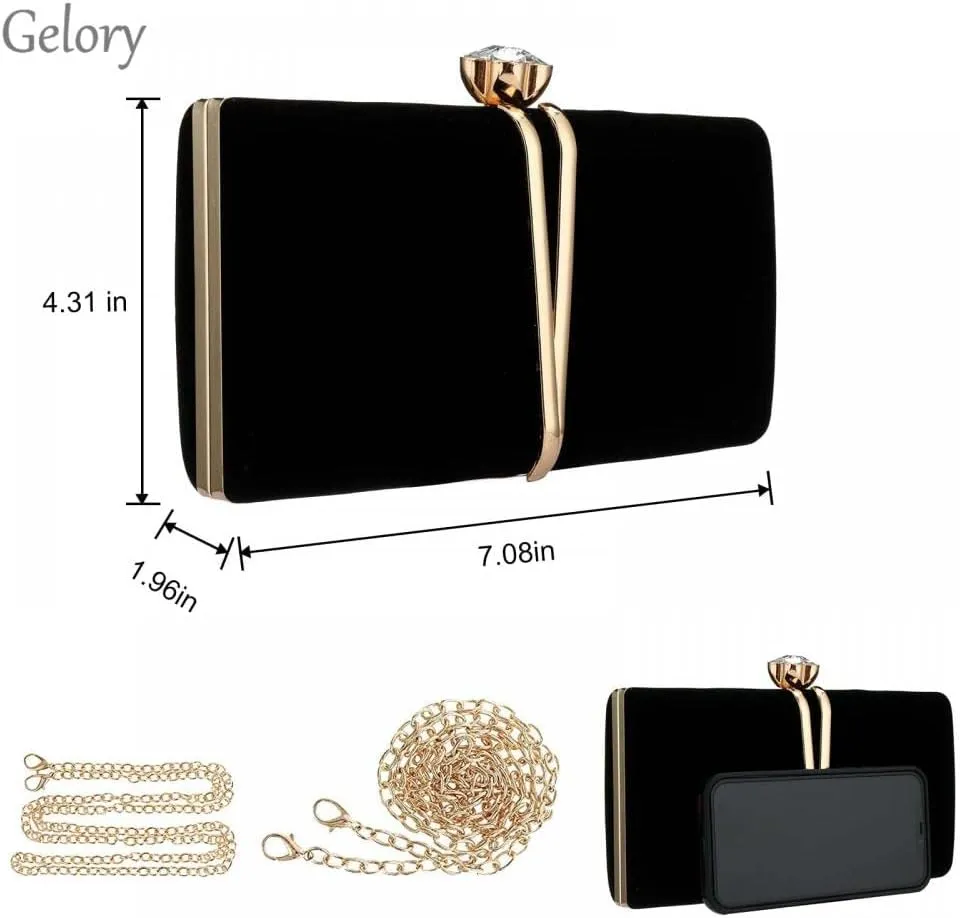 Clutch Bags for Women Vintage Evening HandBag Diamond Handbag Suede Velvet Purse With Detachable Chain Cocktail Purse
