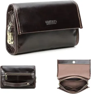 Code Lock Clutch Bag for Men Leather Anti Theft Wristlet Purse Brown Clutches Organizer Travel Checkbook Phone Holder Handbag Wallets