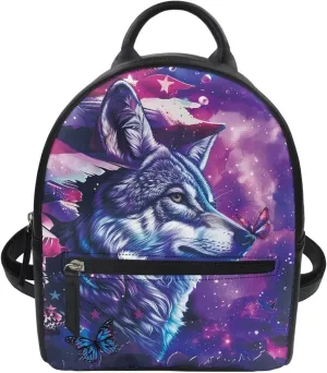 COEQINE Purple Mini Backpack American Flag Leather Messenger Bag For Women Men Porttable Soft Leather Shoulder Bag With Handles Front Small Zipper Storage Case Pocket for Travel,Butterfly