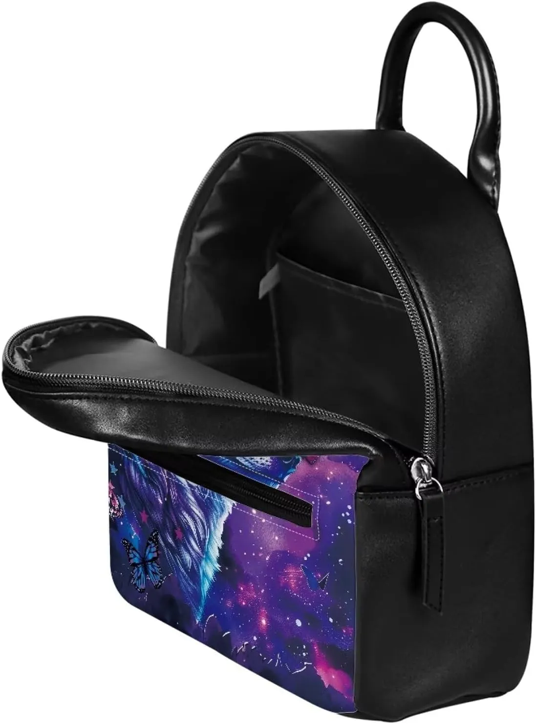 COEQINE Purple Mini Backpack American Flag Leather Messenger Bag For Women Men Porttable Soft Leather Shoulder Bag With Handles Front Small Zipper Storage Case Pocket for Travel,Butterfly