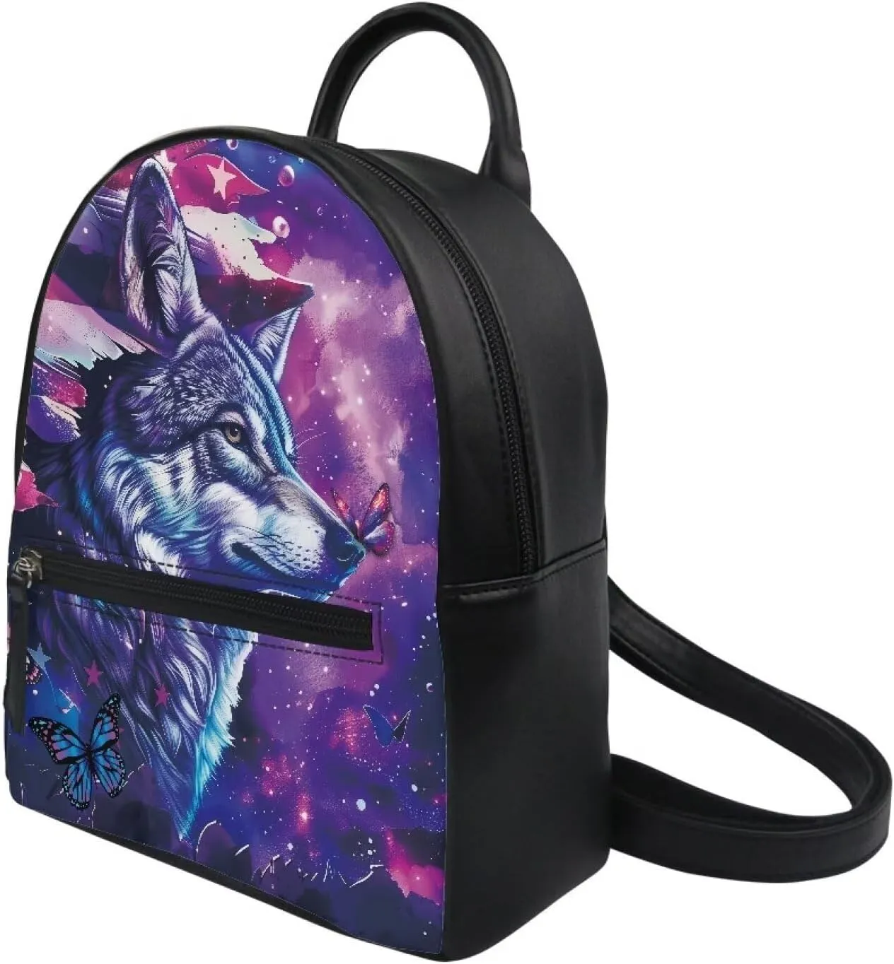 COEQINE Purple Mini Backpack American Flag Leather Messenger Bag For Women Men Porttable Soft Leather Shoulder Bag With Handles Front Small Zipper Storage Case Pocket for Travel,Butterfly