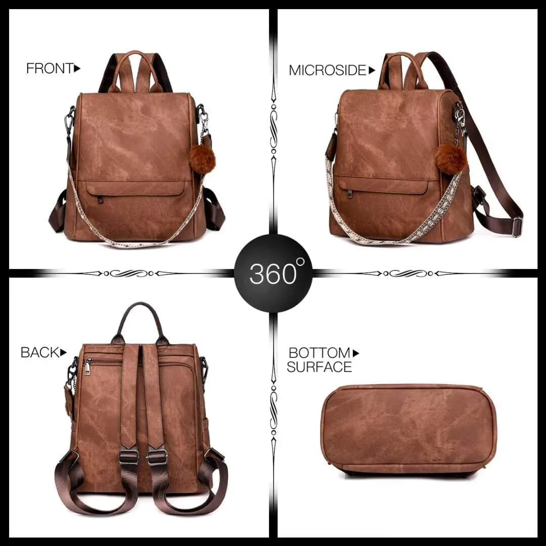 COFIHOME Backpack Purse for Women Ladies Backpack Vegan PU Leather Fashion Anti-theft Rucksack Waterproof Classic Print Daypack Shoulder Handbag Bag Security Casual Travel Hiking Knapsacks, Brown