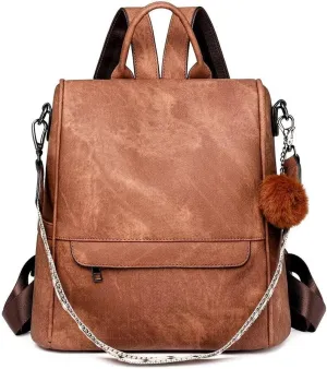 COFIHOME Backpack Purse for Women Ladies Backpack Vegan PU Leather Fashion Anti-theft Rucksack Waterproof Classic Print Daypack Shoulder Handbag Bag Security Casual Travel Hiking Knapsacks, Brown