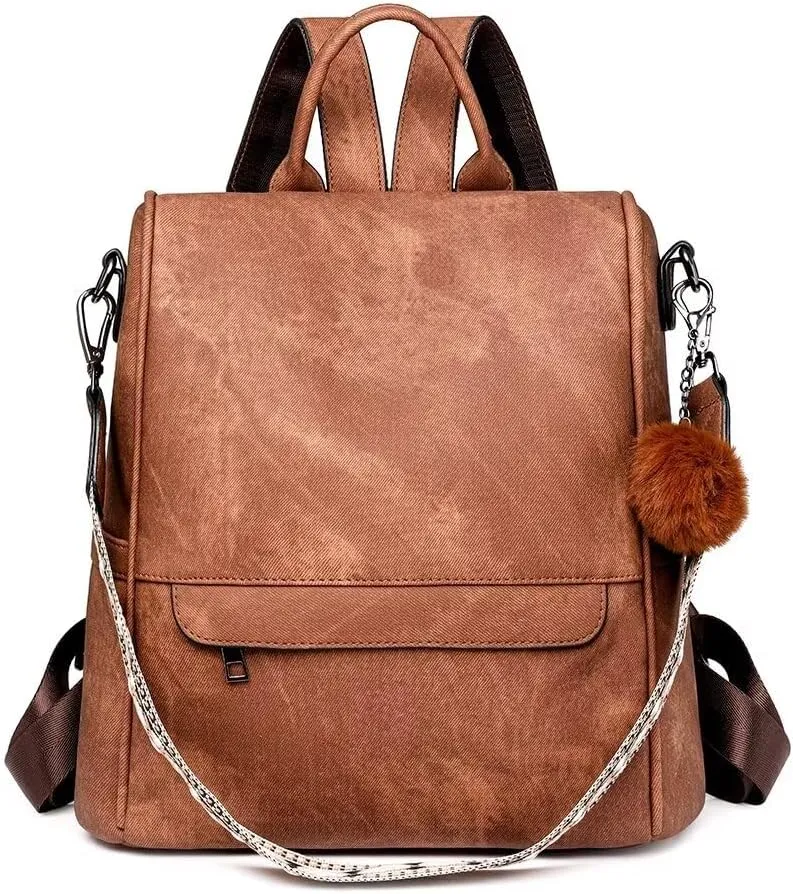 COFIHOME Backpack Purse for Women Ladies Backpack Vegan PU Leather Fashion Anti-theft Rucksack Waterproof Classic Print Daypack Shoulder Handbag Bag Security Casual Travel Hiking Knapsacks, Brown