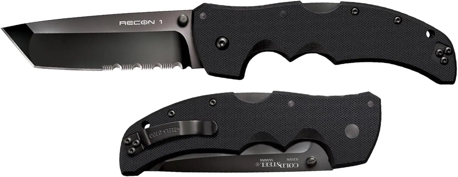 Cold Steel Recon 1 4" S35VN Razor-Sharp Blade 5.375" G-10 Handle Tactical Folding Knife w/Tri-Ad Lock, Ambidextrous Pocket/Belt Clip