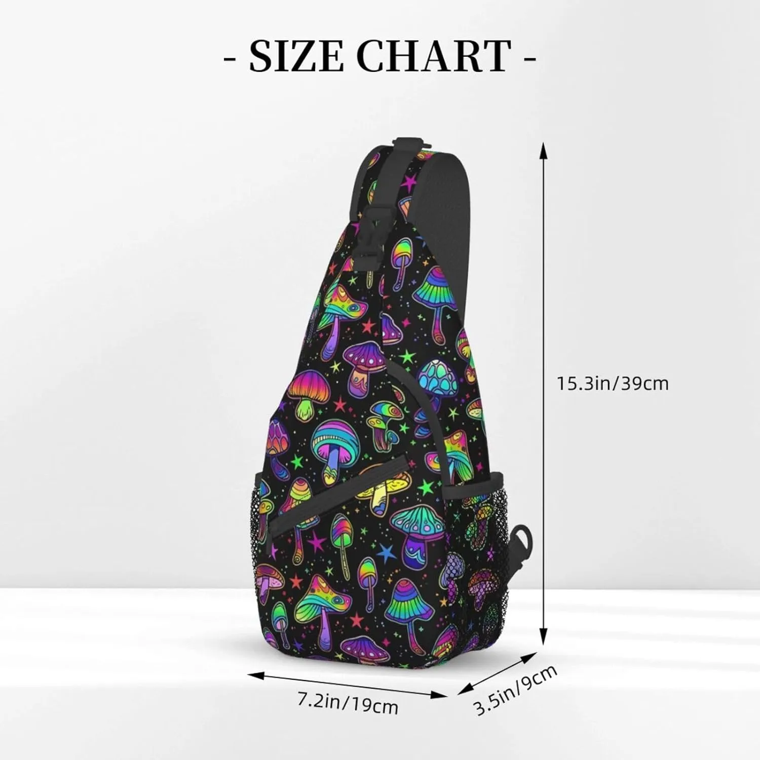 Colored Psychedelic Mushrooms Sling Bag for Men Women Crossbody Backpack Cycling Hiking Daypack Chest Shoulder Bag with Adjustable Strap