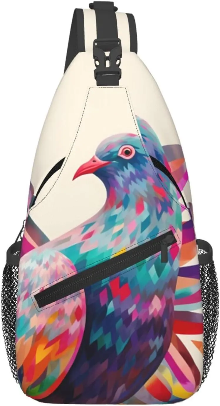 Colorful Pigeon Sling Backpack Cross Chest Bag Travel Crossbody Bags for Men Women Fashion Daypack