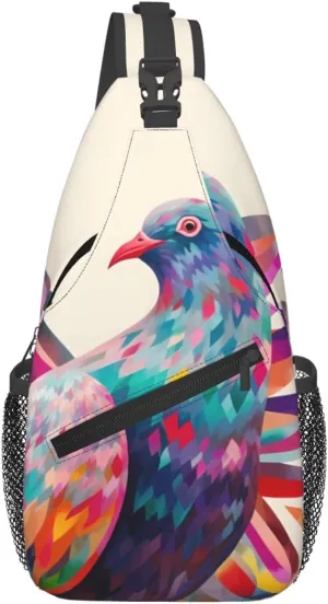 Colorful Pigeon Sling Backpack Cross Chest Bag Travel Crossbody Bags for Men Women Fashion Daypack