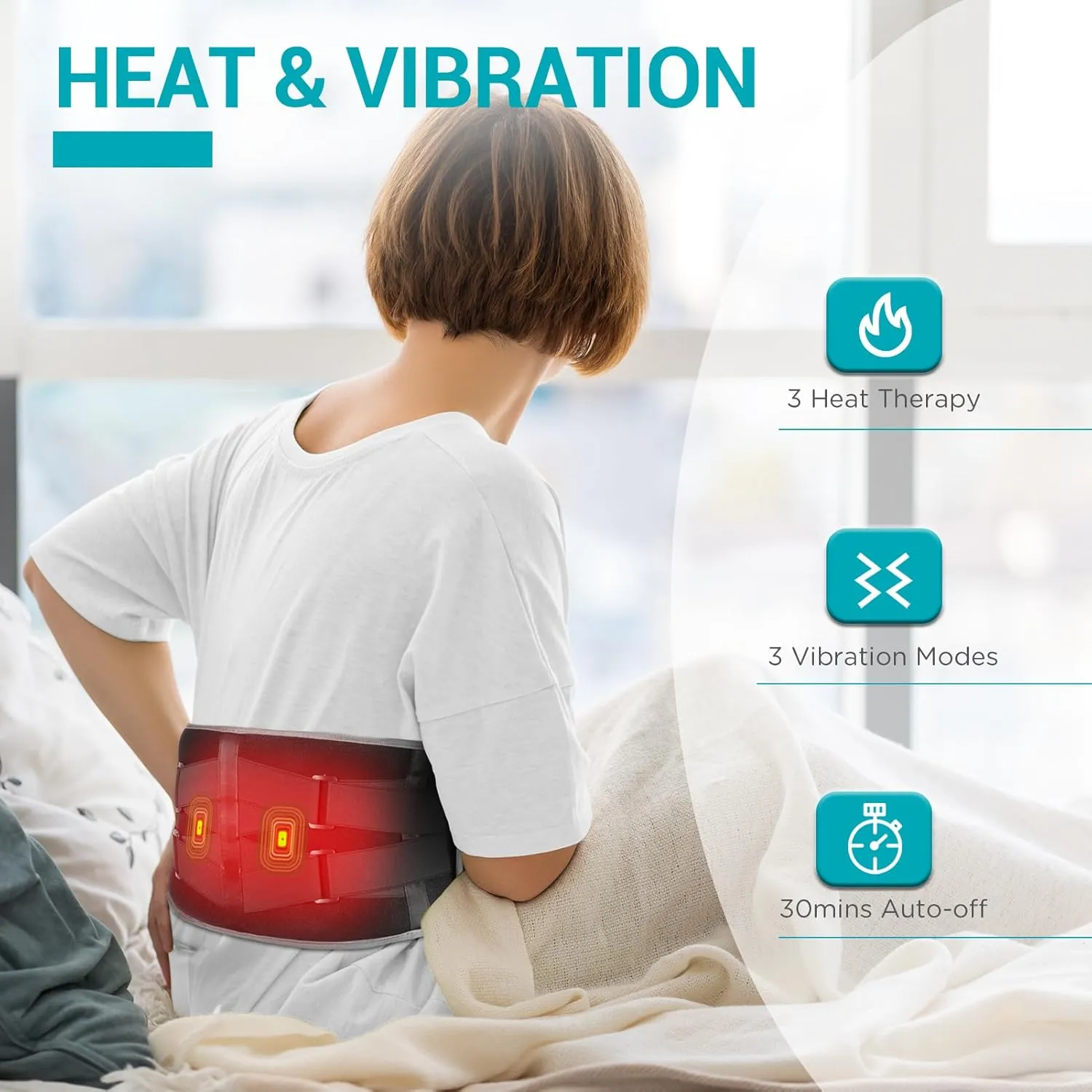 Comfytemp Cordless Heating Pad with Massager for Back Pain Relief, Portable Lower Back Massager FSA HSA Eligible Wearable, Mothers Day Gifts, Birthday Gifts for Women Men Mom Dad, 3 Heat, Auto-Off 58"