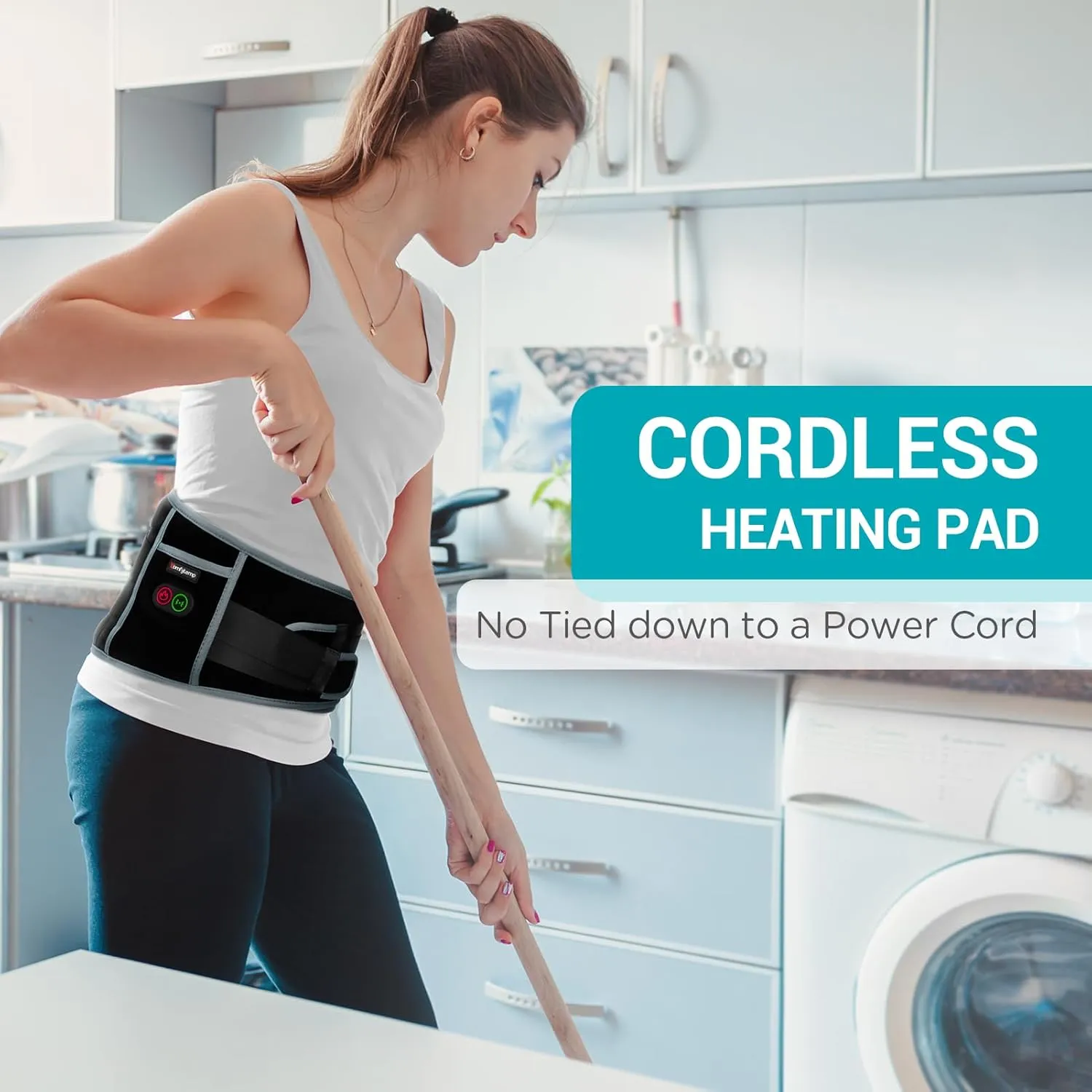 Comfytemp Cordless Heating Pad with Massager for Back Pain Relief, Portable Lower Back Massager FSA HSA Eligible Wearable, Mothers Day Gifts, Birthday Gifts for Women Men Mom Dad, 3 Heat, Auto-Off 58"