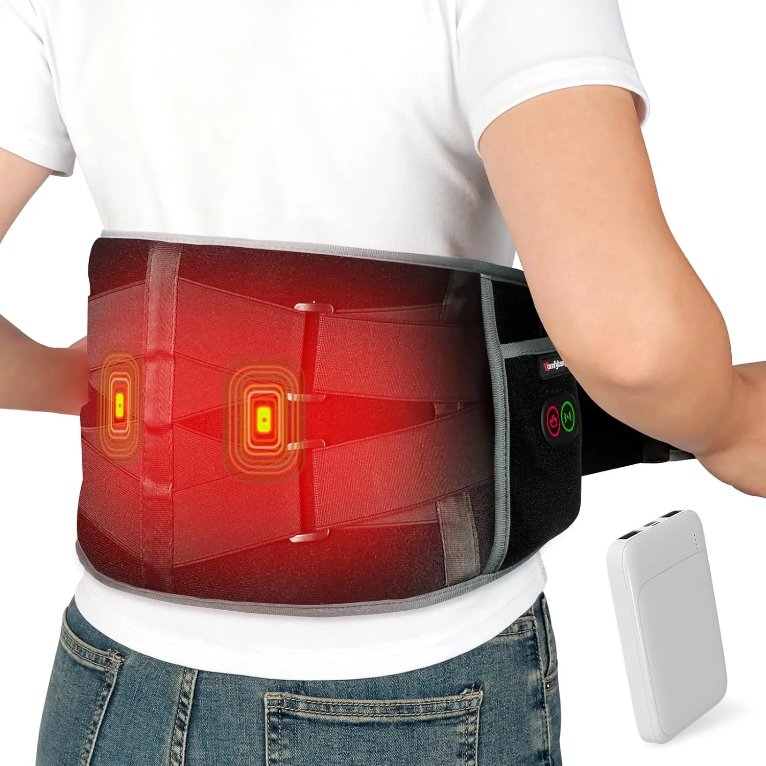 Comfytemp Cordless Heating Pad with Massager for Back Pain Relief, Portable Lower Back Massager FSA HSA Eligible Wearable, Mothers Day Gifts, Birthday Gifts for Women Men Mom Dad, 3 Heat, Auto-Off 58"