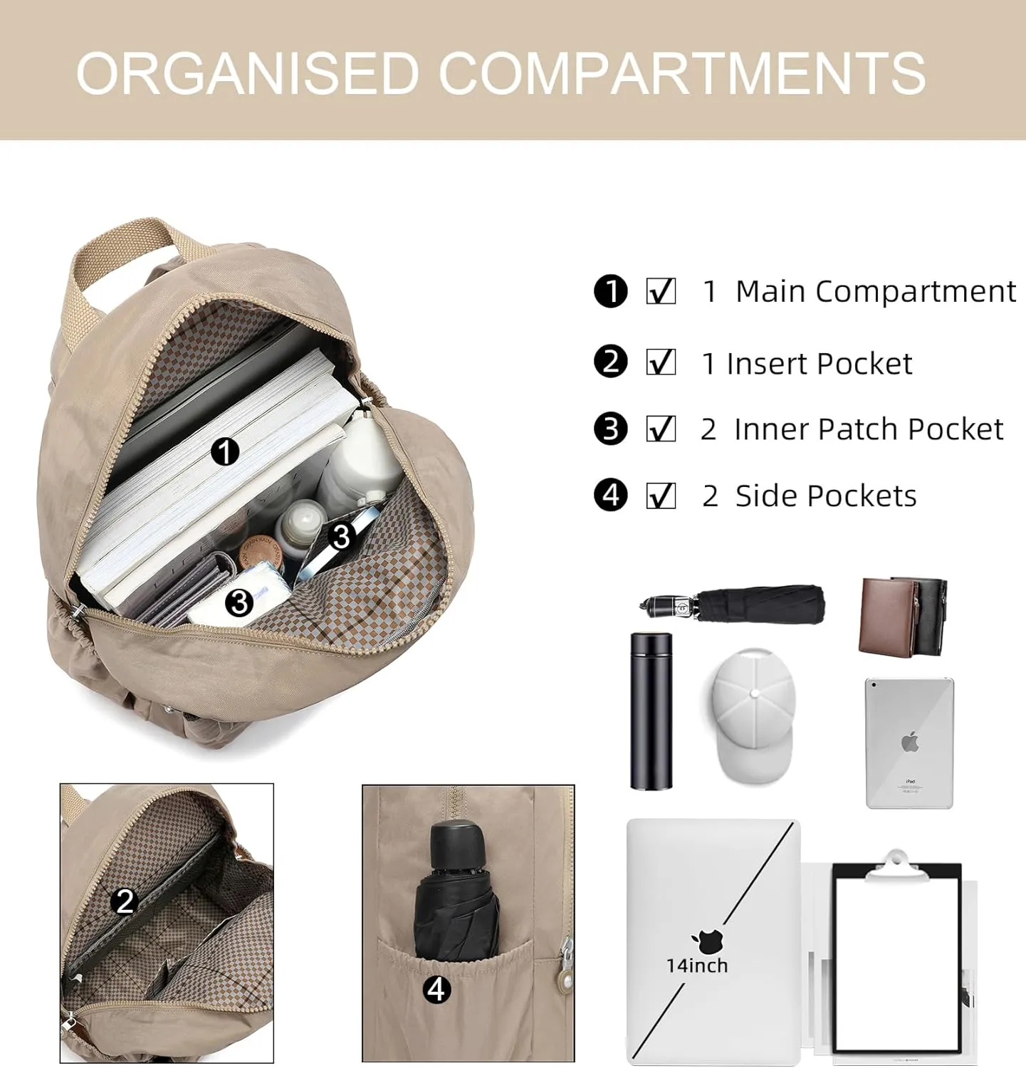 Compact Hiking Nylon Waterproof Laptop Backpack Purse for Women and Men, Small Lightweight Travel Casual Outdoor Dayback