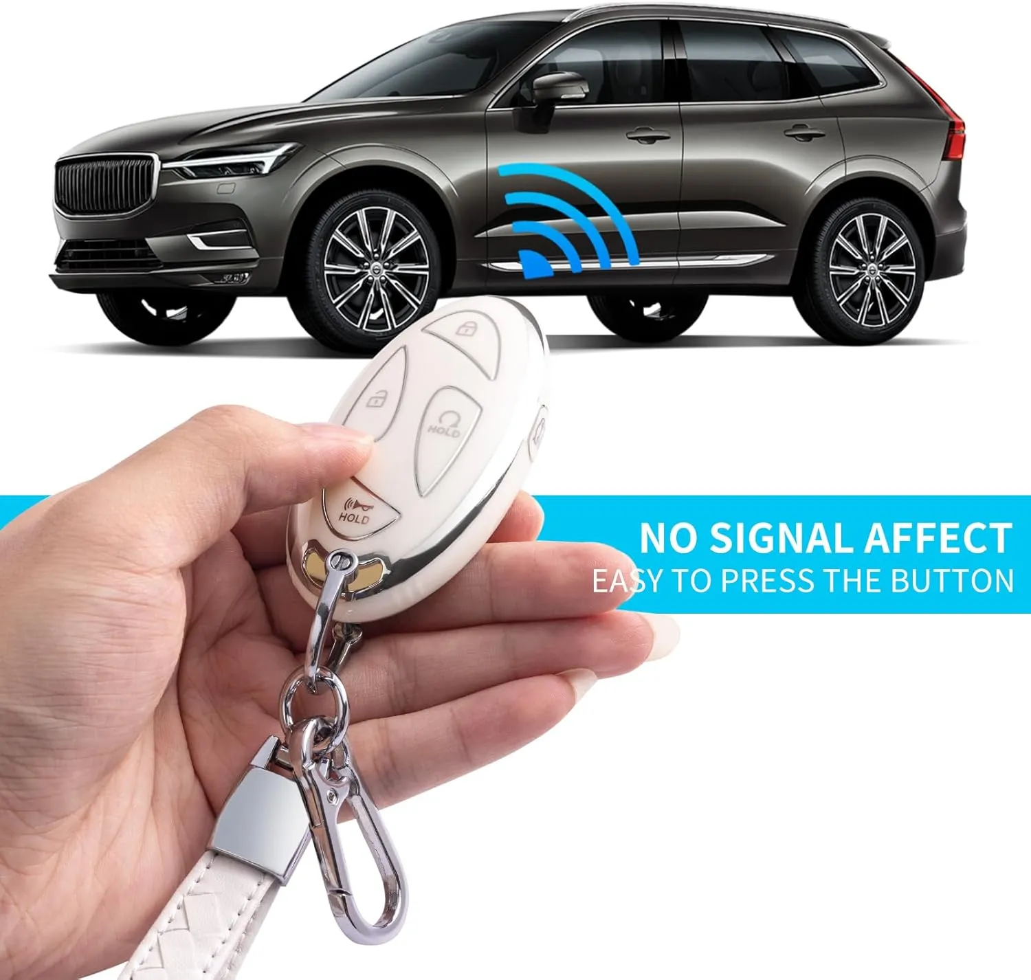 Compatible with Hyundai Key Fob Cover with Leather Lanyard, Car Key Case Shell Protection for Hyundai Ioniq 6 Grandeur GN7 KONA Smart Remote Control,White
