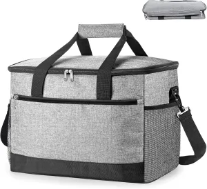Cooler Bags Insulated, 48 Cans Large Lunch Bag with Side Mesh Pockets & Front Zipper Pocket, Portable Soft Cooler for Camping/Beach/Picnic/Trip, Lightweight Collapsible Tote with Shoulder Strap - Grey