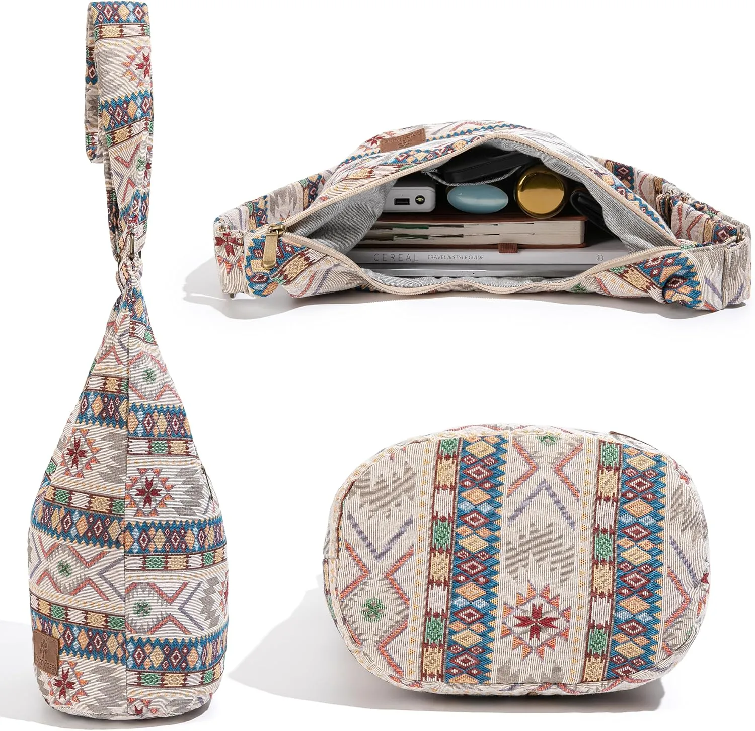 Coton Pose Women Hippie Crossbody Bag - Top Zip Large Capacity Canvas Sling Bag - Jacquard Cloth Handmade