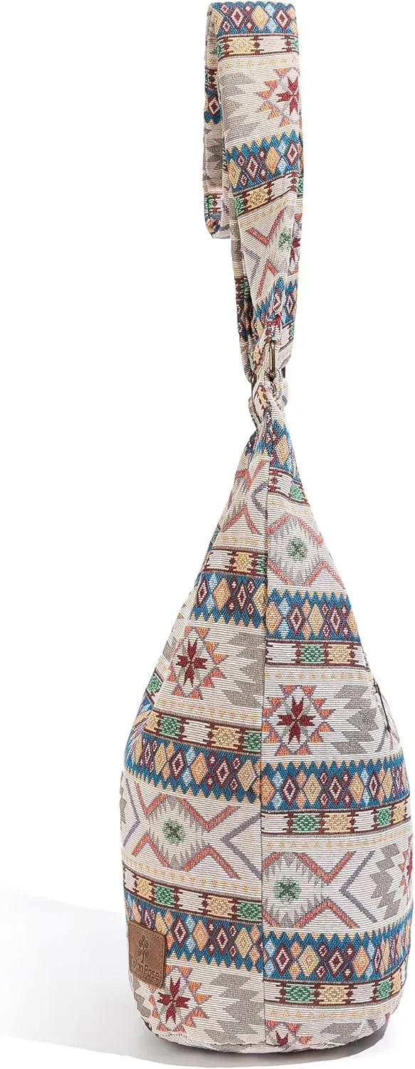 Coton Pose Women Hippie Crossbody Bag - Top Zip Large Capacity Canvas Sling Bag - Jacquard Cloth Handmade