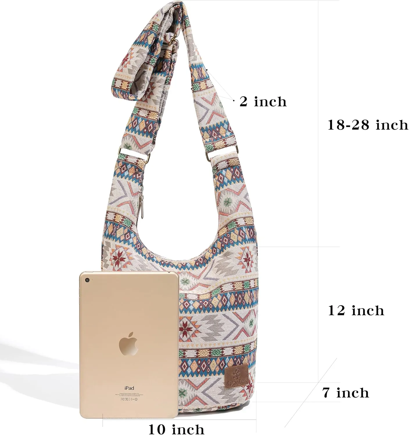 Coton Pose Women Hippie Crossbody Bag - Top Zip Large Capacity Canvas Sling Bag - Jacquard Cloth Handmade